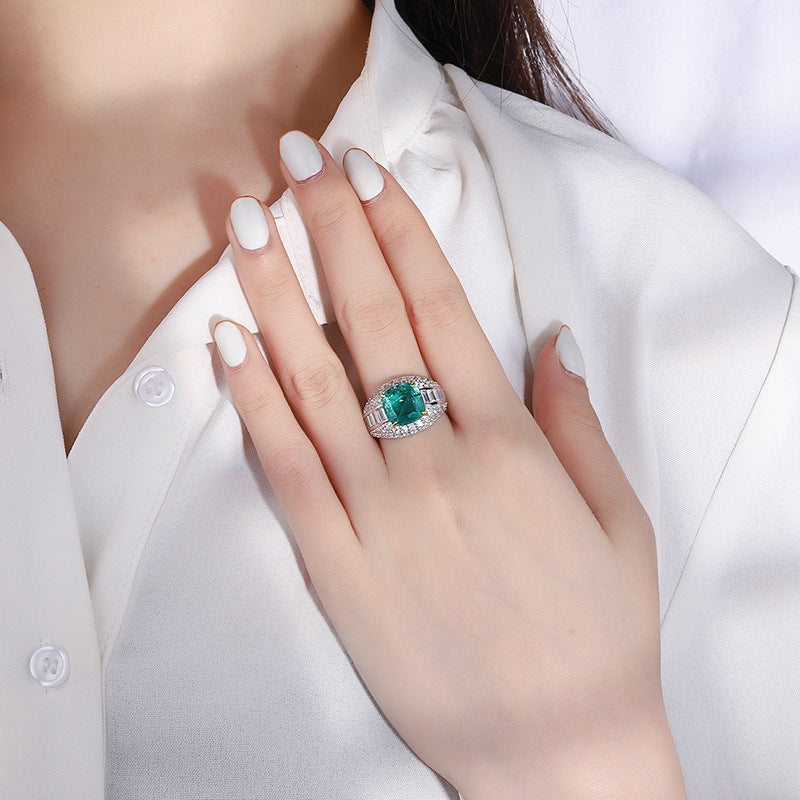 Mumtaz Jewellers Imitation Emerald Gemstone Ring, 925 Silver, Inlaid With Imitation Diamond