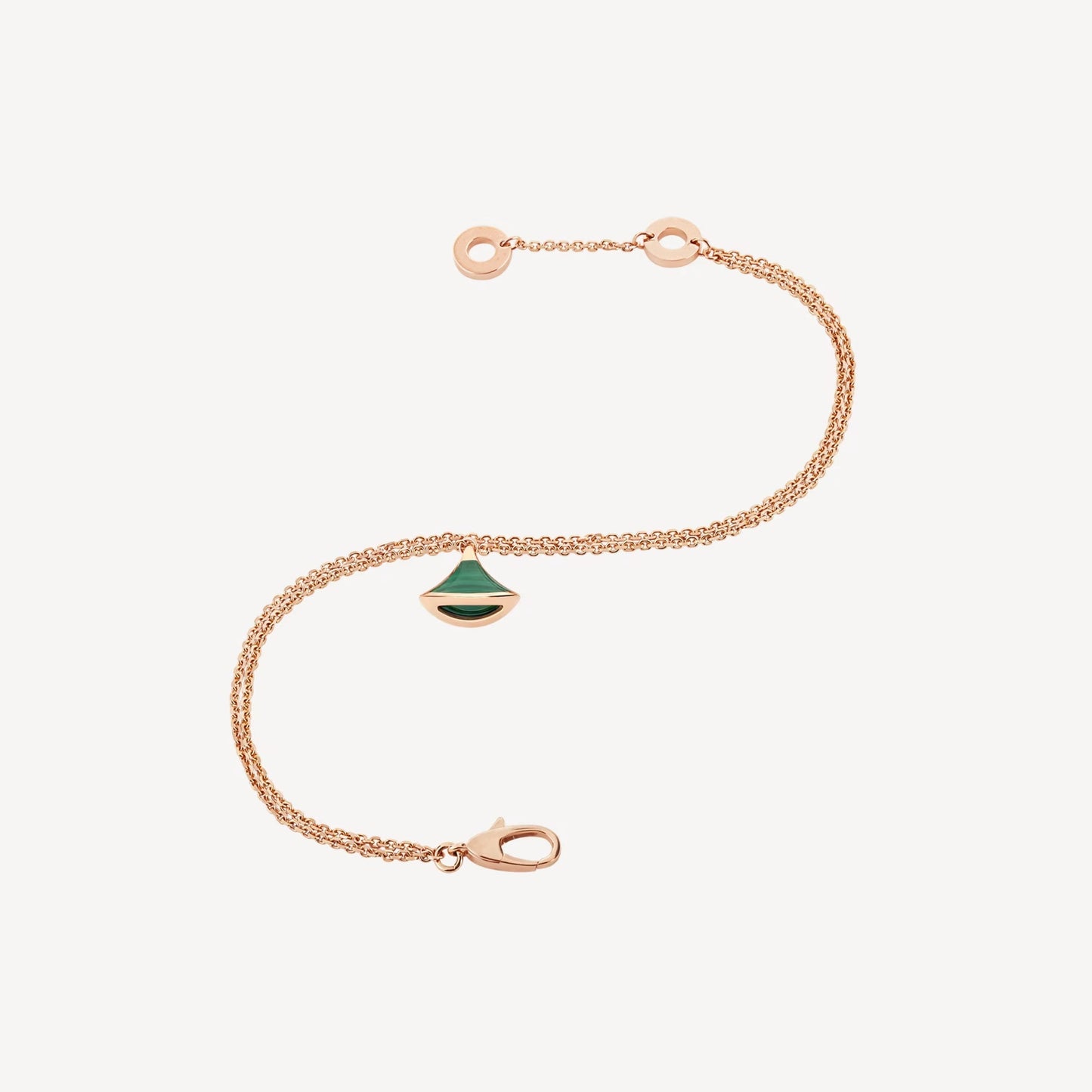 Divas' Dream Double Chain Bracelet - 925 Sterling Silver, 18K Rose Gold Plated with Green Agate