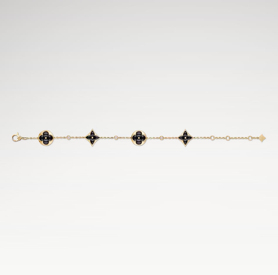 Color Blossom Multi-Pattern Bracelet, 18k Gold Plated, Onyx And Zircon