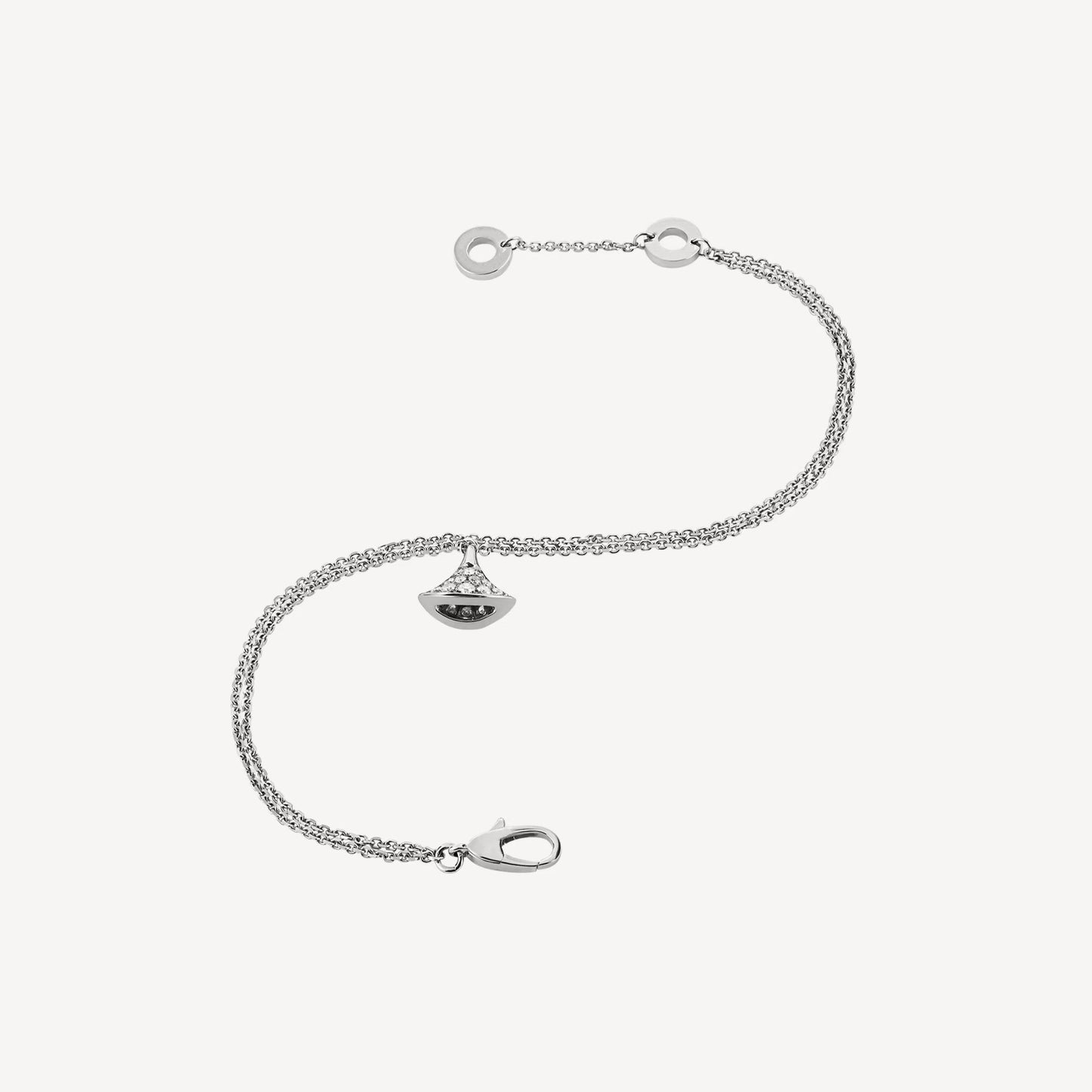 Divas' Dream Double Chain Bracelet - 925 Sterling Silver, 18K White Gold Plated with Paved Cubic Zirconia