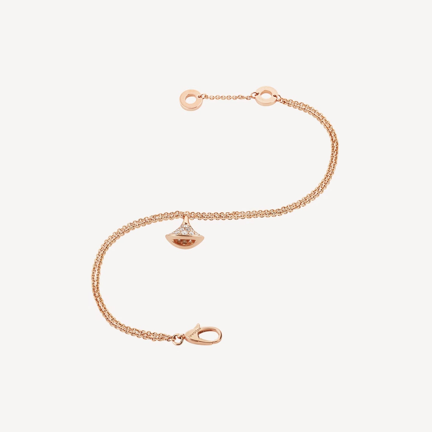 Divas' Dream Double Chain Bracelet - 925 Sterling Silver, 18K Rose Gold Plated with Paved Cubic Zirconia