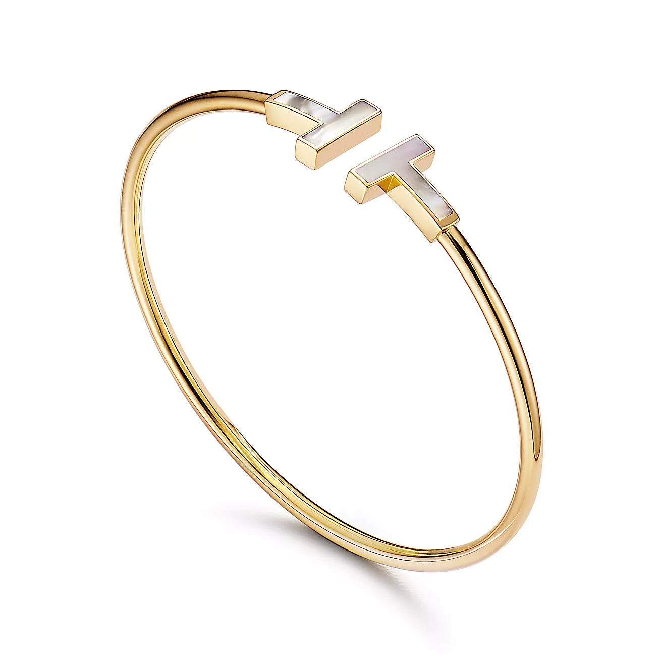 T Bangle, 18k Yellow Gold Plated, Mother of Pearl