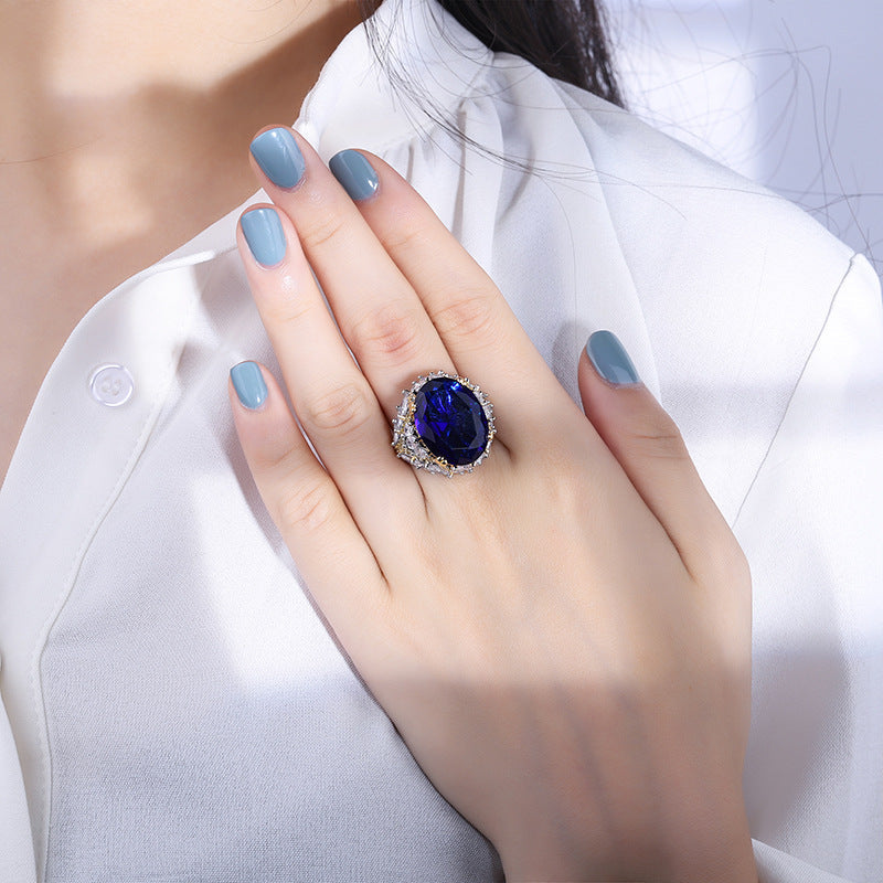 Mumtaz Jewellers Royal Sapphire Ring, 18k Gold Plated, Inlaid With Imitation Diamond