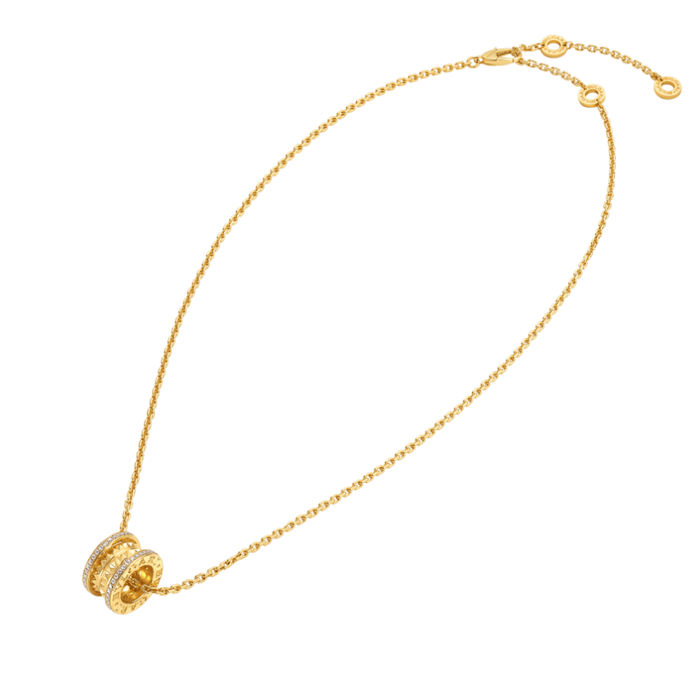 Mumtaz Jewellers B.zero1 Rock necklace with 18 kt gold plated pendant with studded spiral, pavé diamonds on the edges