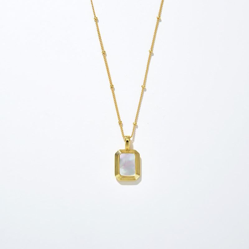 Square Reversible Pendant Necklace 925 Silver, 18K Gold Plated with Black Onyx and White Mother‑of‑Pearl
