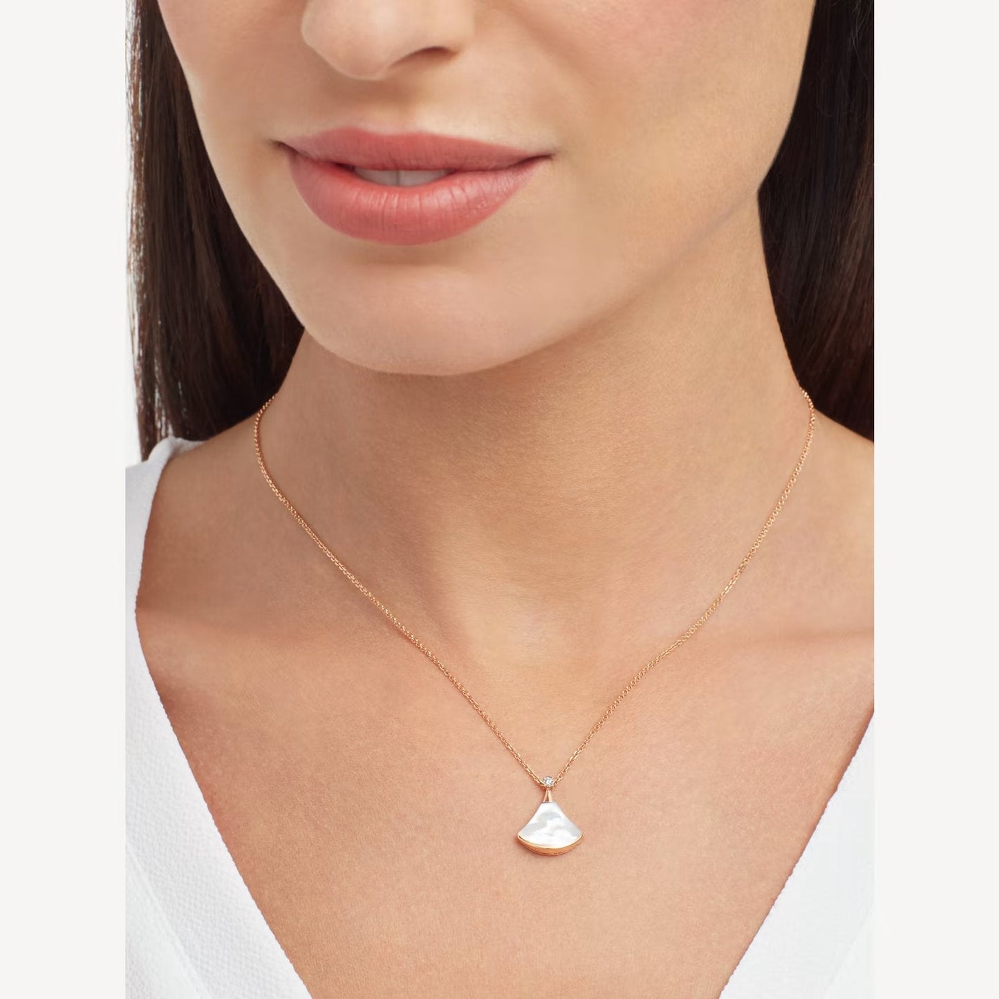 Gold Mother of Pearl Fan Pendant Necklace