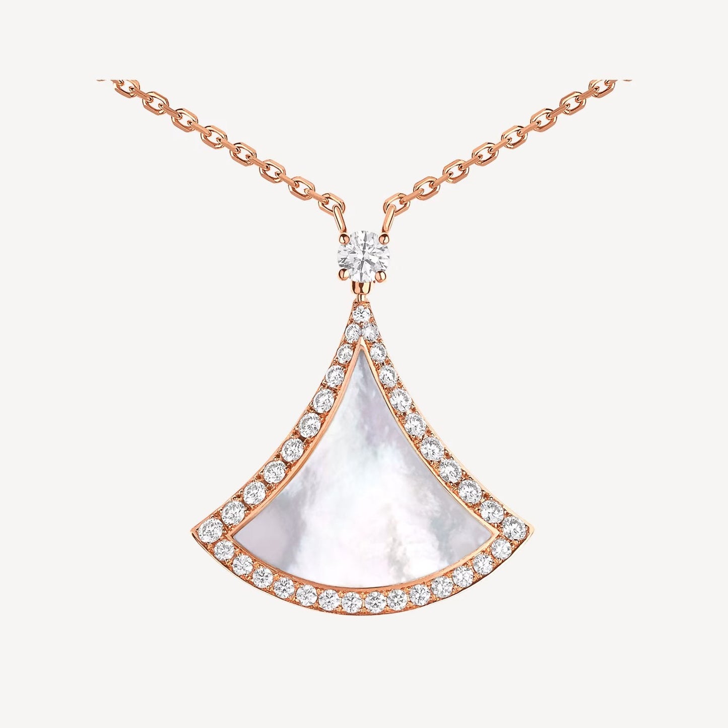 Rose Gold Mother of Pearl Fan Pendant Necklace