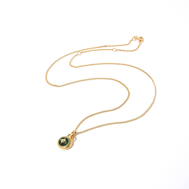 Mumtaz Jewellers Moon And Stars Necklace，925 Silver, 18k Gold Plated Green Malachite