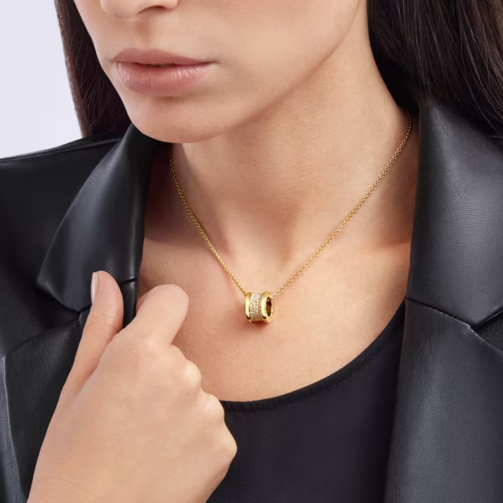 Mumtaz Jewellers B.zero1 necklace, 925 Silver, 18k Gold Plated, Spiral pavé zircon
