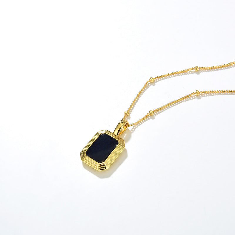 Square Reversible Pendant Necklace 925 Silver, 18K Gold Plated with Black Onyx and White Mother‑of‑Pearl