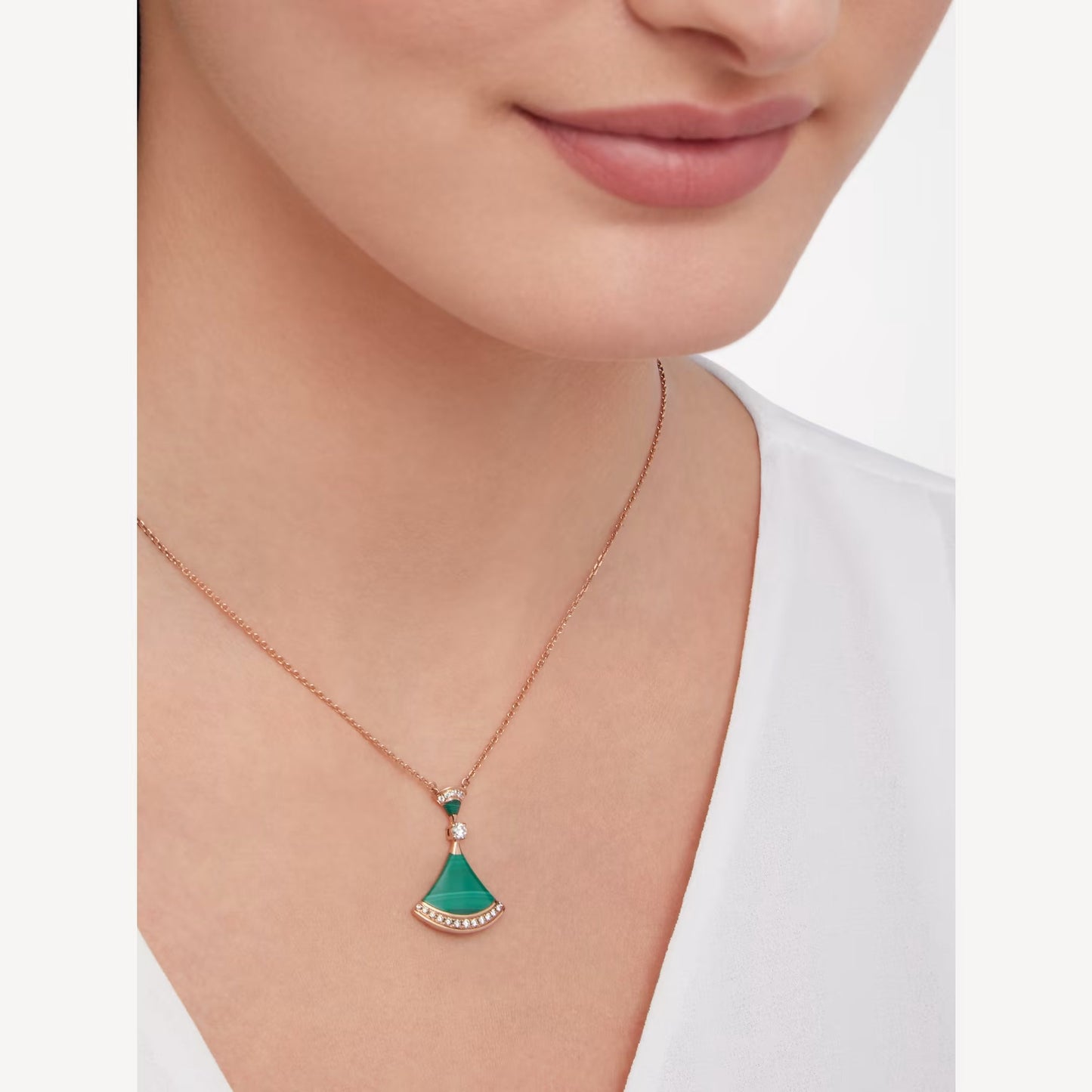 Divas' Dream Necklace - 925 Sterling Silver, 18K Rose Gold Plated with Green Agate & Cubic Zirconia