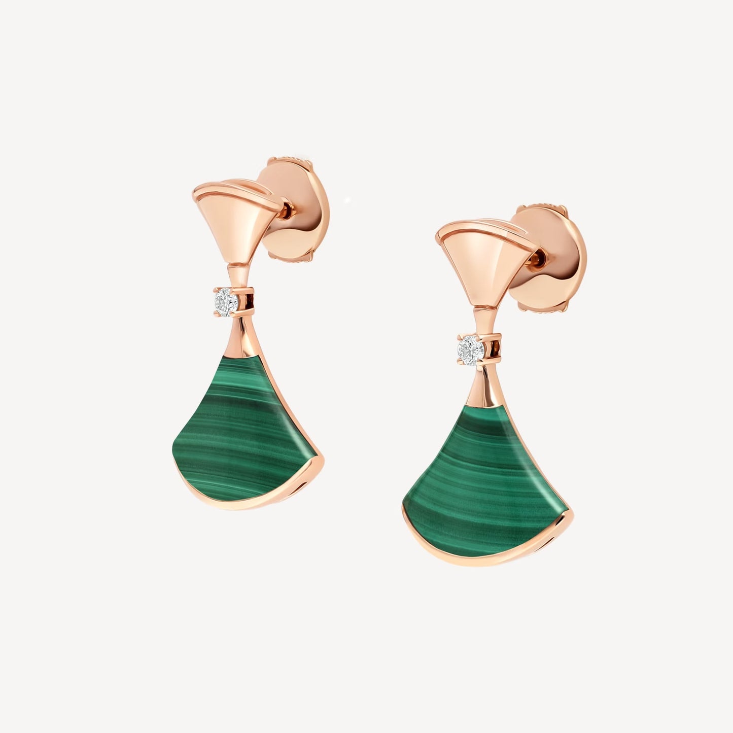 Divas' Dream Earrings - 925 Sterling Silver, 18K Rose Gold Plated with Green Agate & Cubic Zirconia
