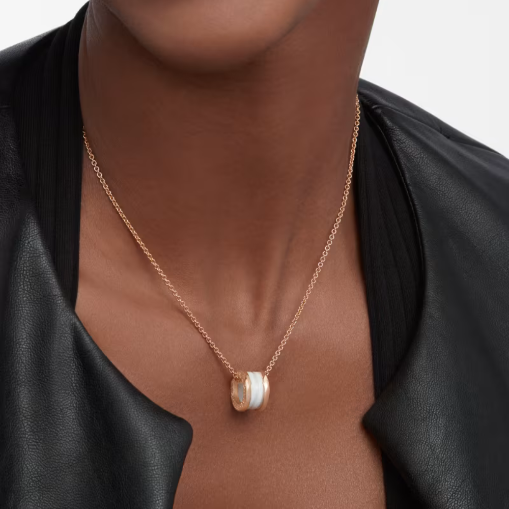 Mumtaz Jewellers B.zero1 necklace, 925 Silver, 18k Gold Plated, white ceramic pendant