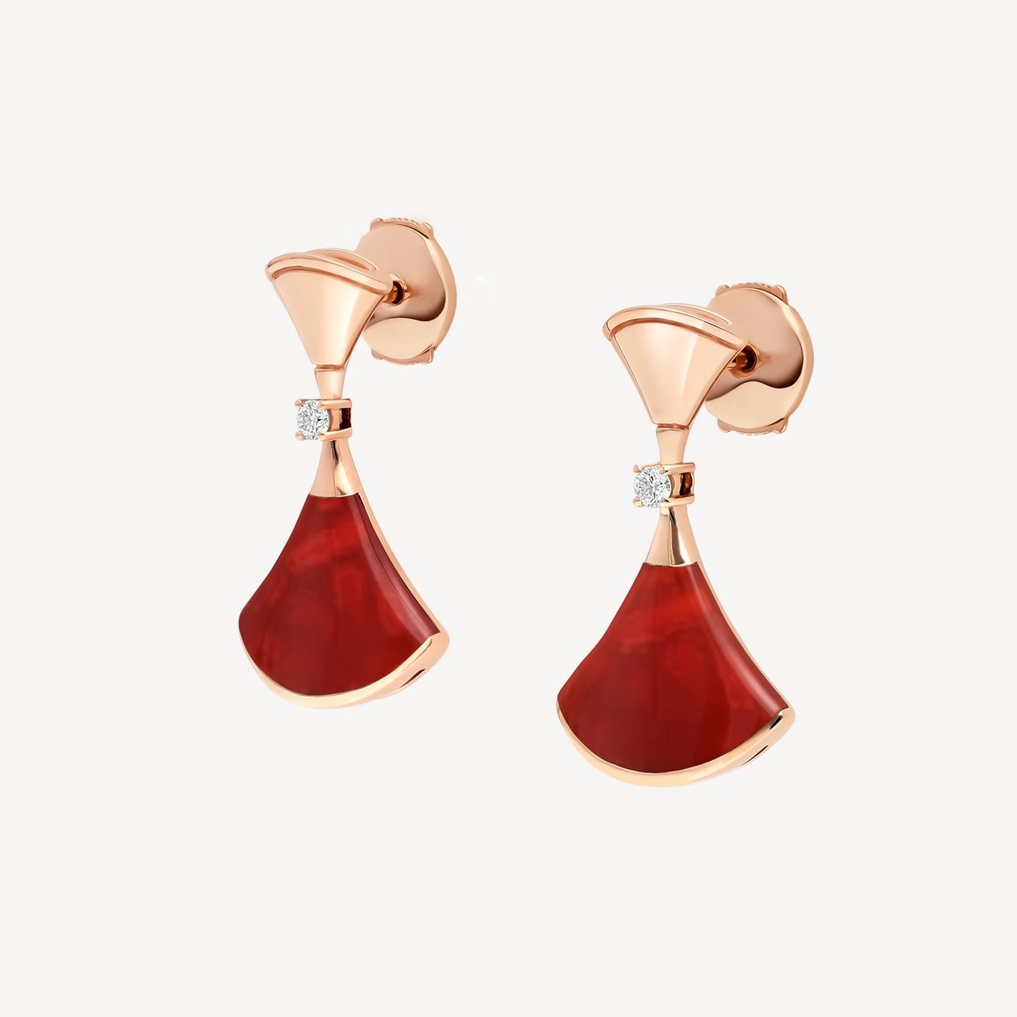 Divas' Dream Earrings - 925 Sterling Silver, 18K Rose Gold Plated with Red Agate & Cubic Zirconia