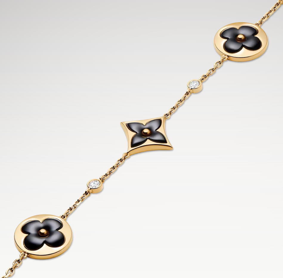 Color Blossom Multi-Pattern Bracelet, 18k Gold Plated, Onyx And Zircon