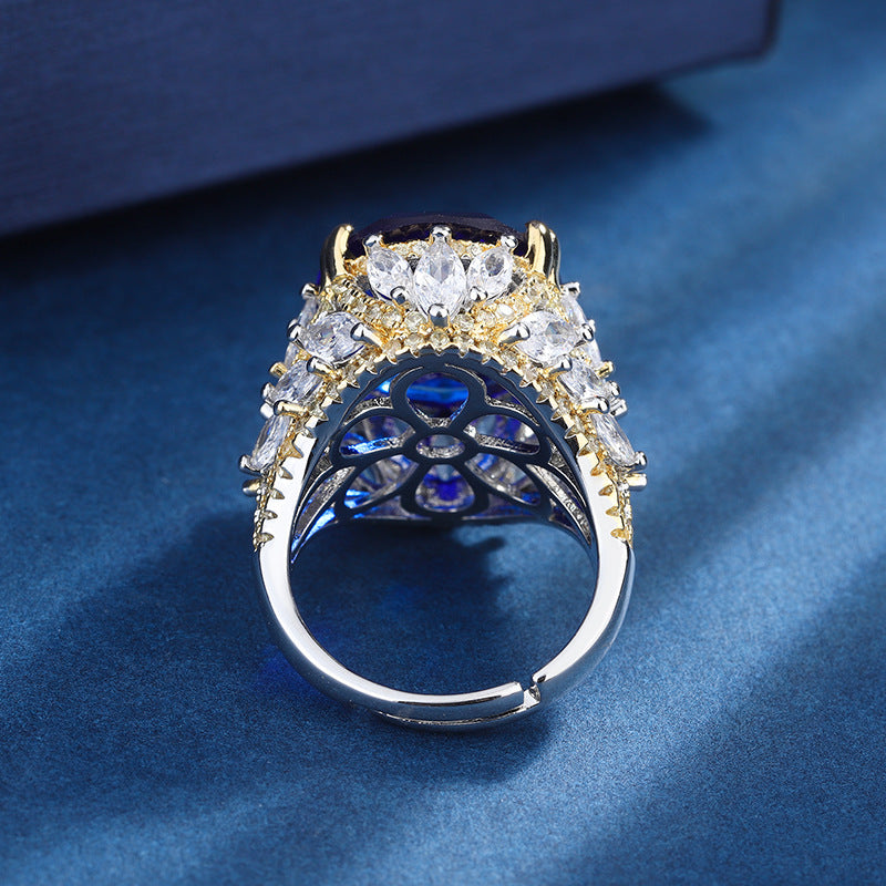 Mumtaz Jewellers Royal Sapphire Ring, 18k Gold Plated, Inlaid With Imitation Diamond