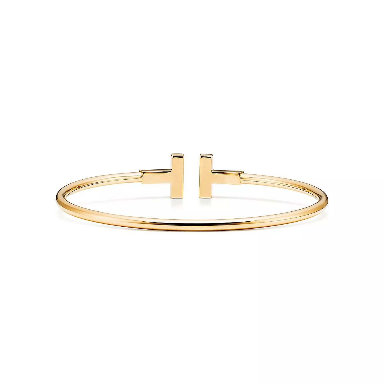 T Bangle, 18k Yellow Gold Plated, Mother of Pearl, Inlaid Cubic Zircon
