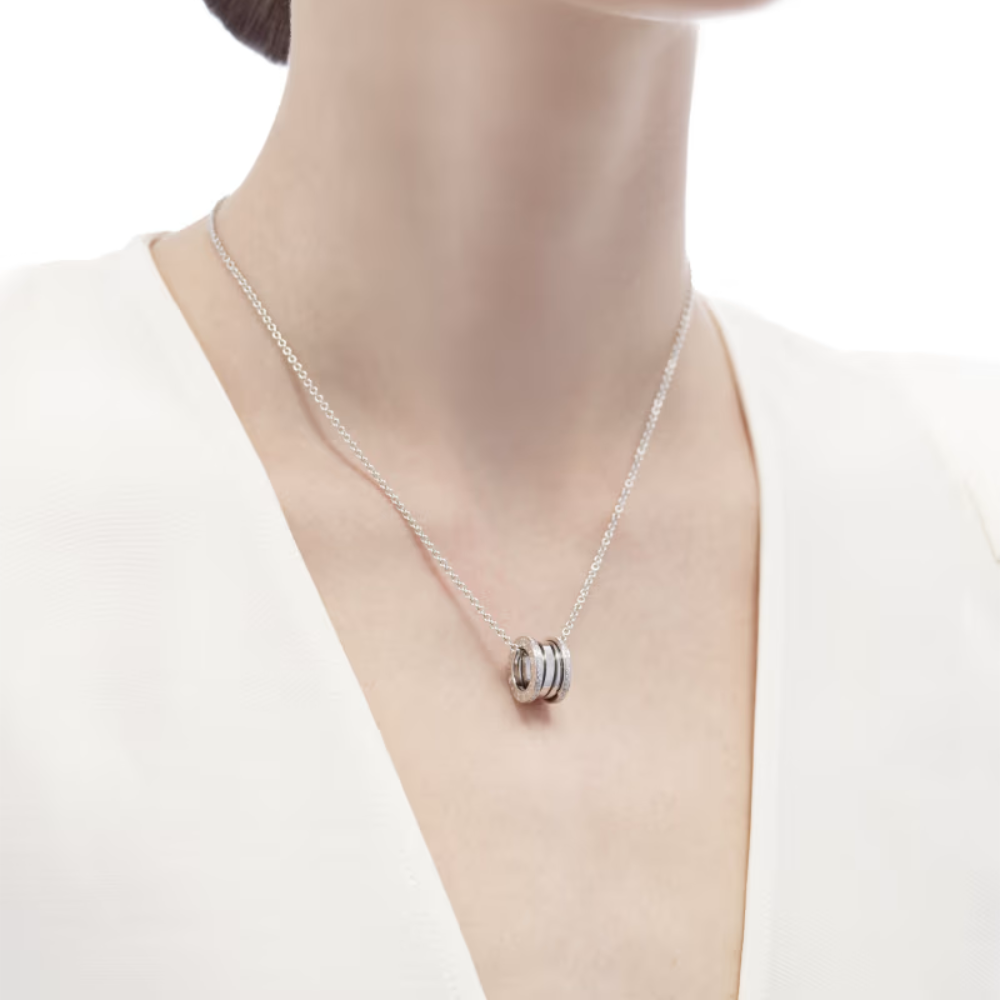 Mumtaz Jewellers B.zero1 necklace, 925 Silver, 18k Gold Plated, Pendant edge set with zircons