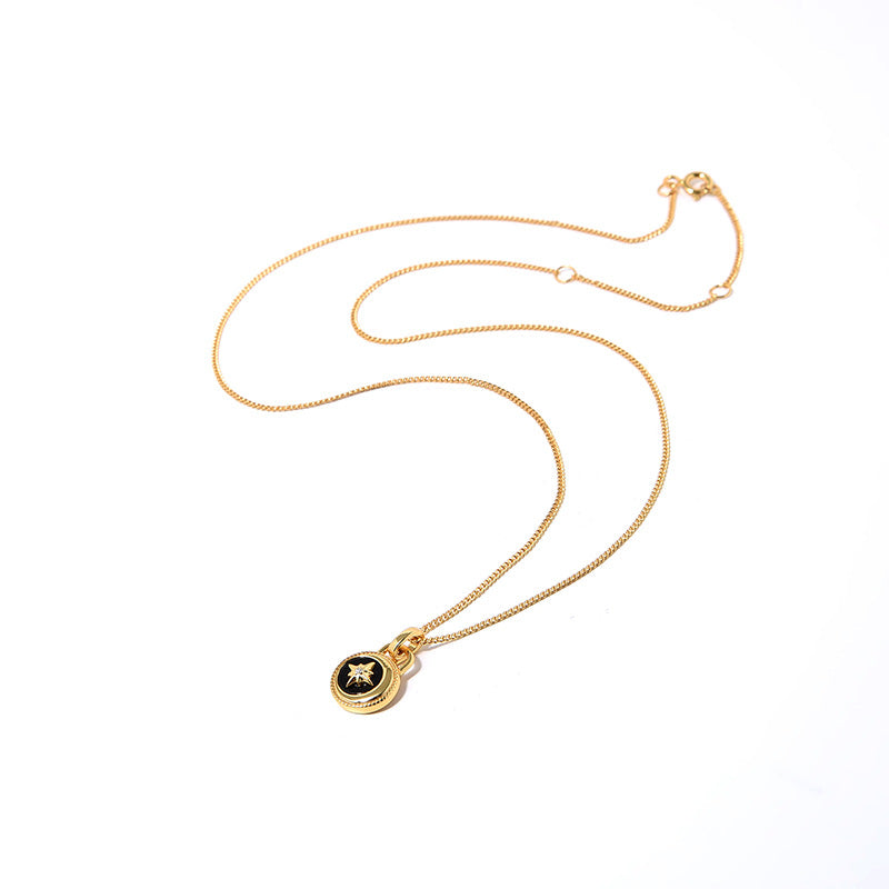 Mumtaz Jewellers Moon And Stars Necklace, 925 Silver, 18k Gold Plated Black Onyx