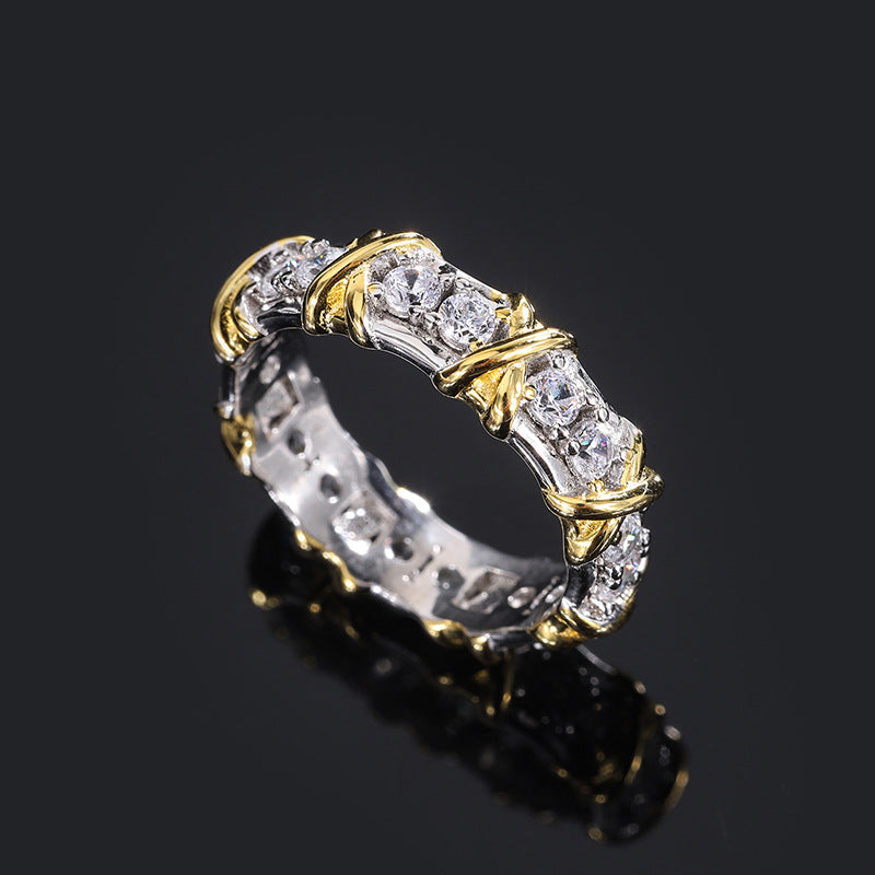Geometric Shape Ring,925 Silver,Inlaid With Imitation Diamonds