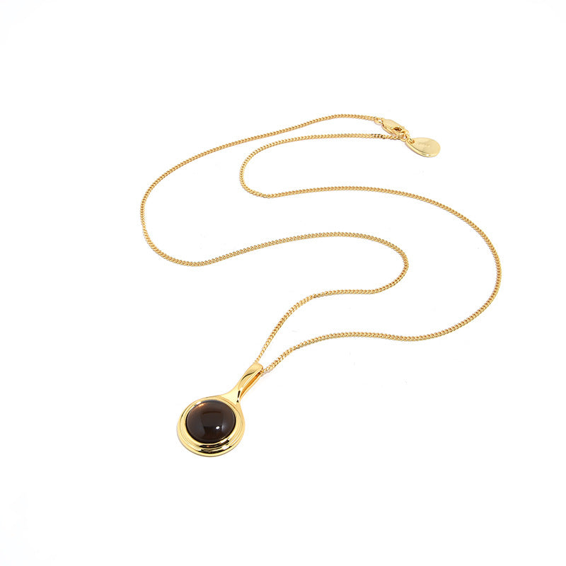 Mumtaz Jewellers Natural Tea Crystal Long Necklace, 925 Silver, 18k Gold Plated