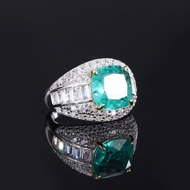 Mumtaz Jewellers Imitation Emerald Gemstone Ring, 925 Silver, Inlaid With Imitation Diamond
