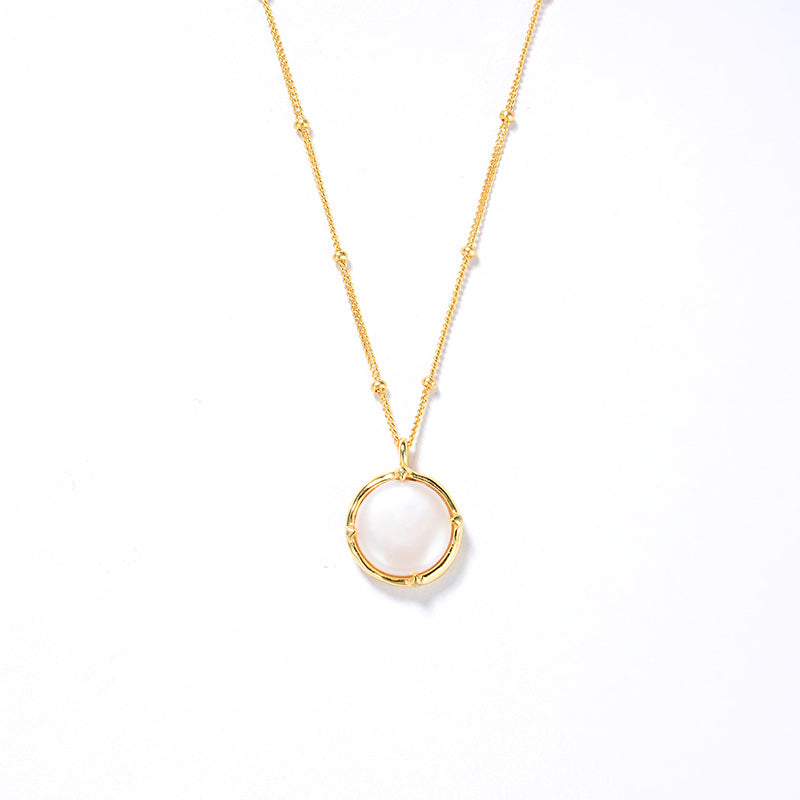 Mumtaz Jewellers Baroque Button Pearl Necklace, 925 Silver, 18k Gold Plated