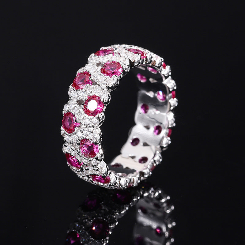 Mumtaz Jewellers Wedding Band,925 Silver,Inlaid With Imitation Diamonds And Imitation Rubies