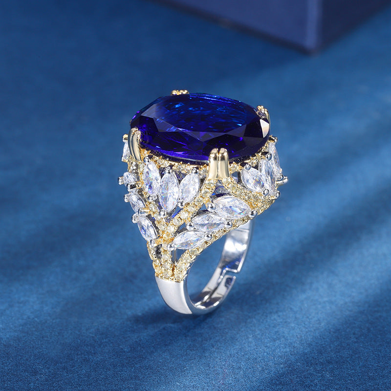 Mumtaz Jewellers Royal Sapphire Ring, 18k Gold Plated, Inlaid With Imitation Diamond