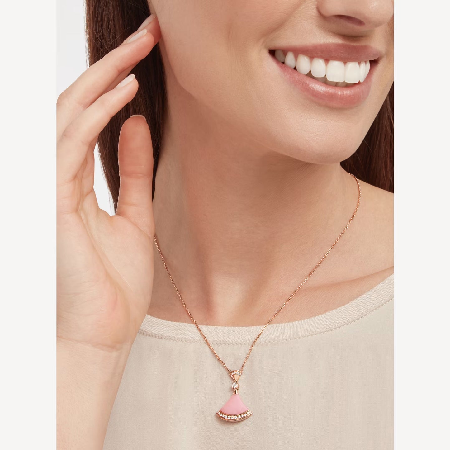 Divas' Dream Necklace, 925 Silver, 18k Gold Plated, Pink Agate