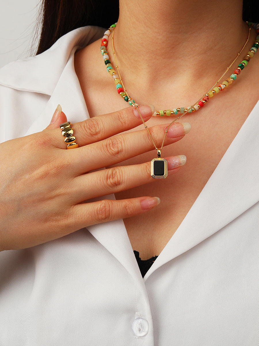 Square Reversible Pendant Necklace 925 Silver, 18K Gold Plated with Black Onyx and White Mother‑of‑Pearl