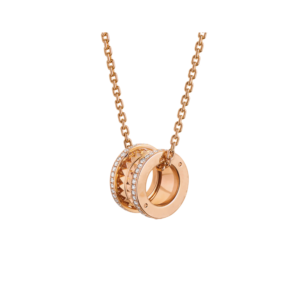 Mumtaz Jewellers B.zero1 Rock necklace with 18 kt gold plated pendant with studded spiral, pavé diamonds on the edges