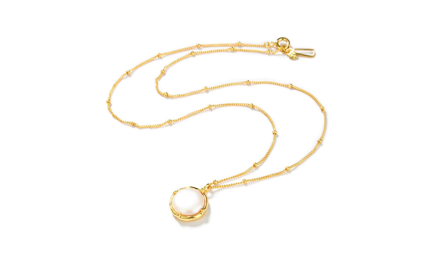 Mumtaz Jewellers Baroque Button Pearl Necklace, 925 Silver, 18k Gold Plated