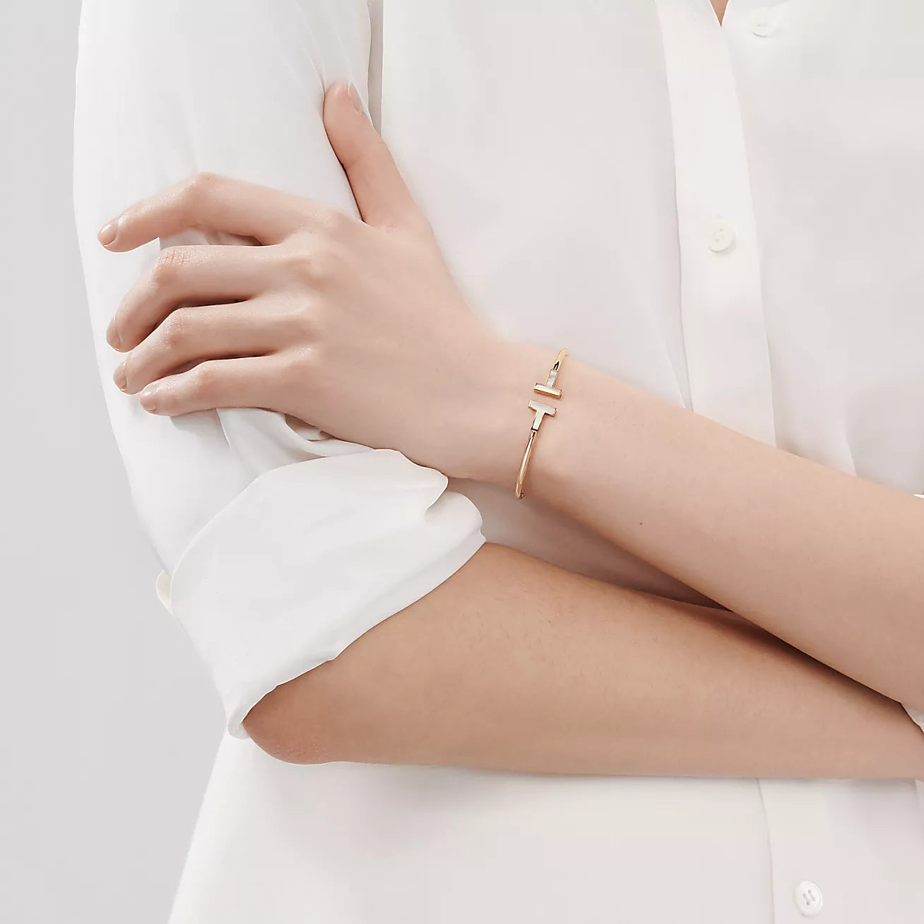 T Bangle, 18k Yellow Gold Plated, Mother of Pearl