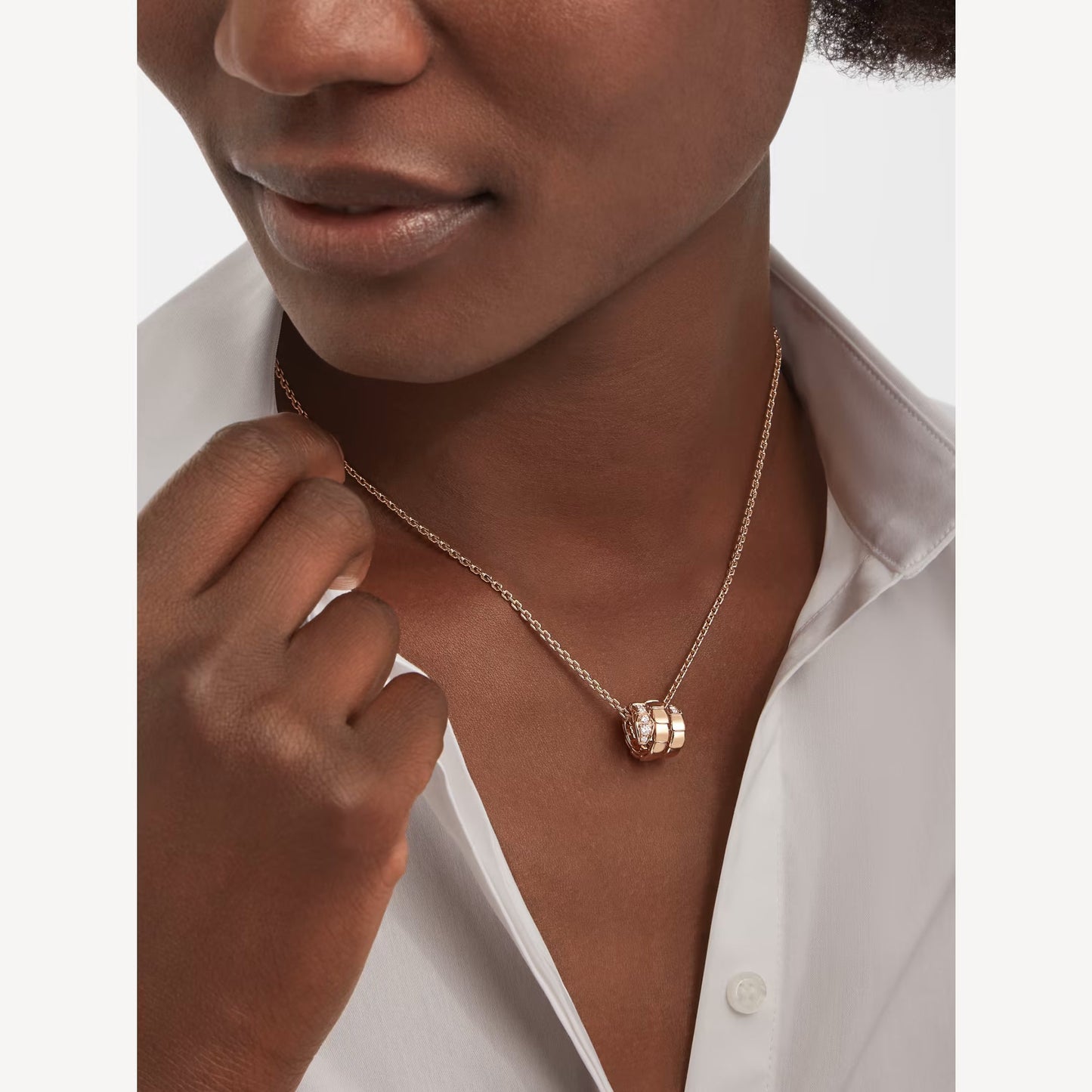 Serpenti Necklace, 925 Silver, 18k Rose Gold Plated, Inlaid Cubic Zircon