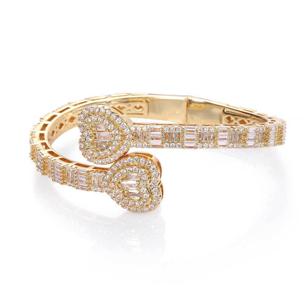 Heart Baguette Bangle, Gold Plated