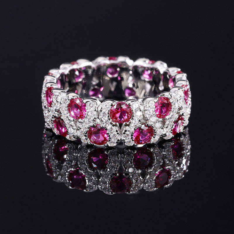 Mumtaz Jewellers Wedding Band,925 Silver,Inlaid With Imitation Diamonds And Imitation Rubies