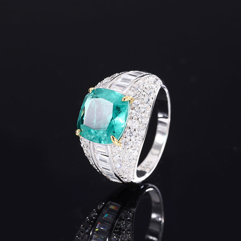 Mumtaz Jewellers Imitation Emerald Gemstone Ring, 925 Silver, Inlaid With Imitation Diamond
