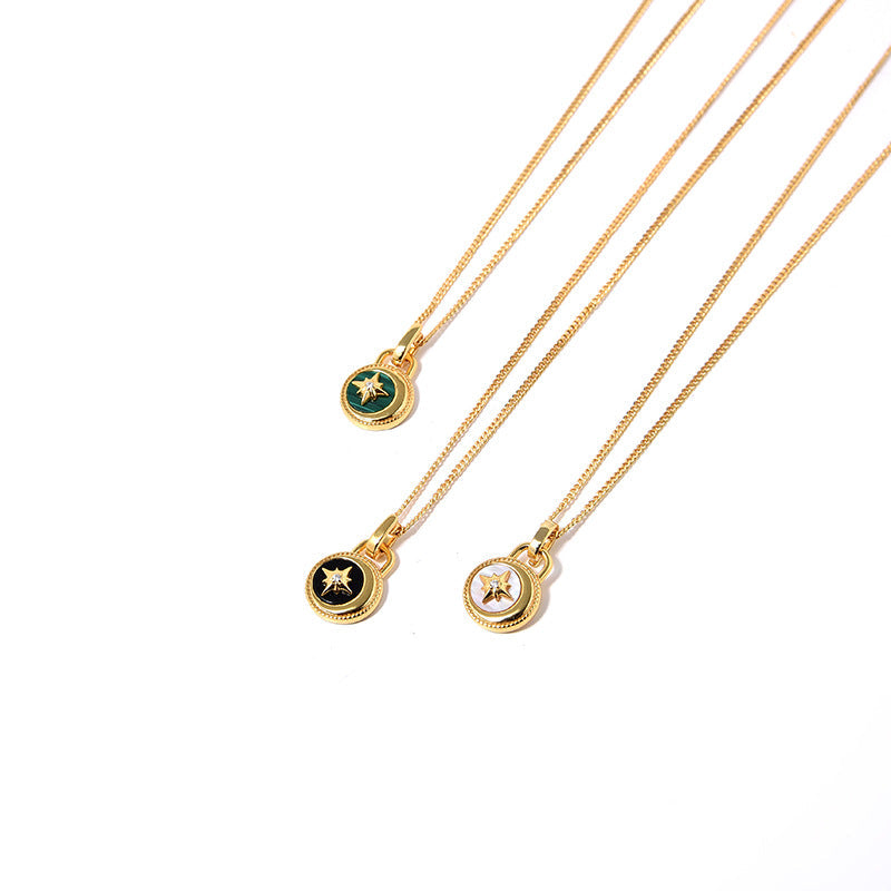 Mumtaz Jewellers Moon And Stars Necklace，925 Silver, 18k Gold Plated Green Malachite