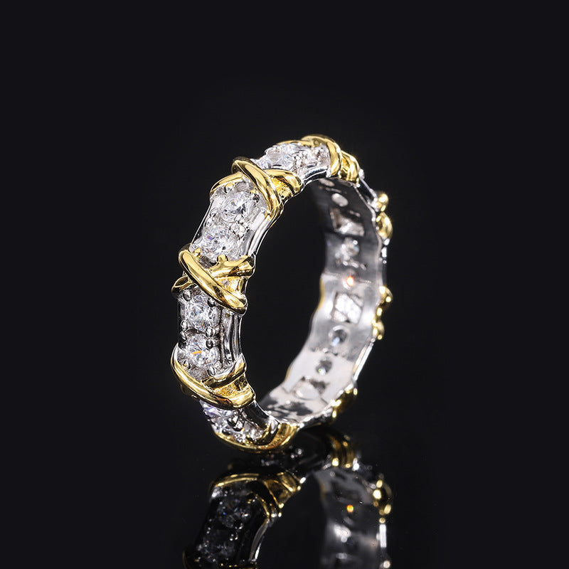 Geometric Shape Ring,925 Silver,Inlaid With Imitation Diamonds