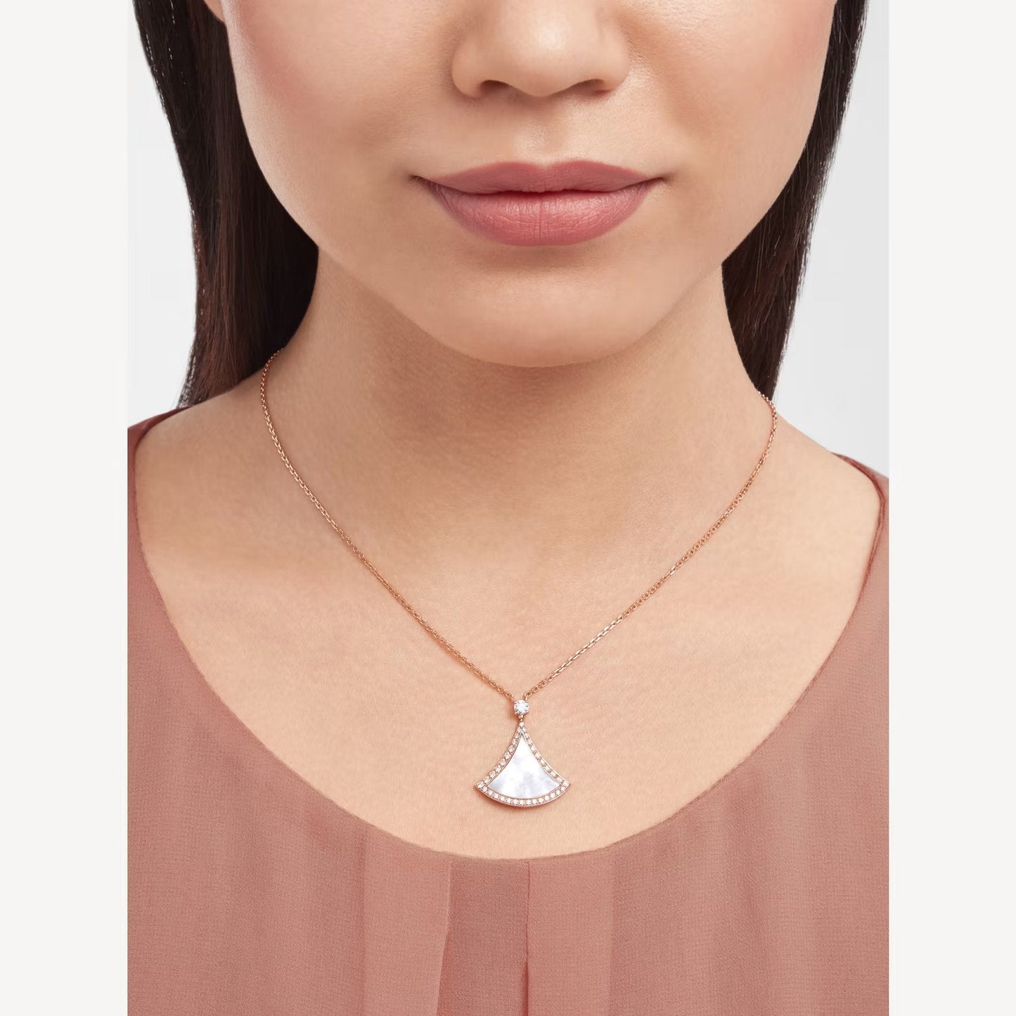 Rose Gold Mother of Pearl Fan Pendant Necklace