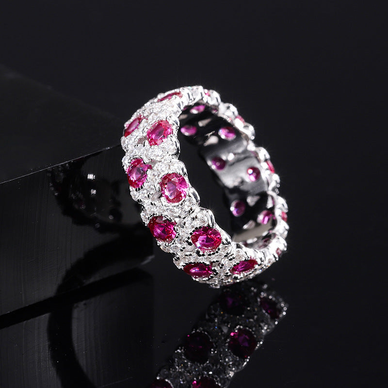 Mumtaz Jewellers Wedding Band,925 Silver,Inlaid With Imitation Diamonds And Imitation Rubies