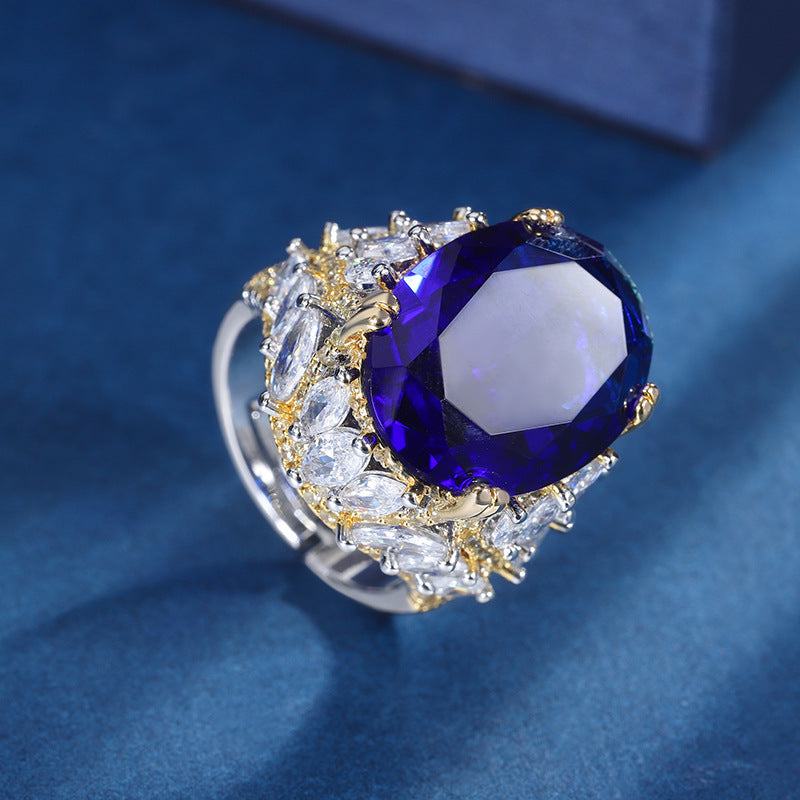 Mumtaz Jewellers Royal Sapphire Ring, 18k Gold Plated, Inlaid With Imitation Diamond