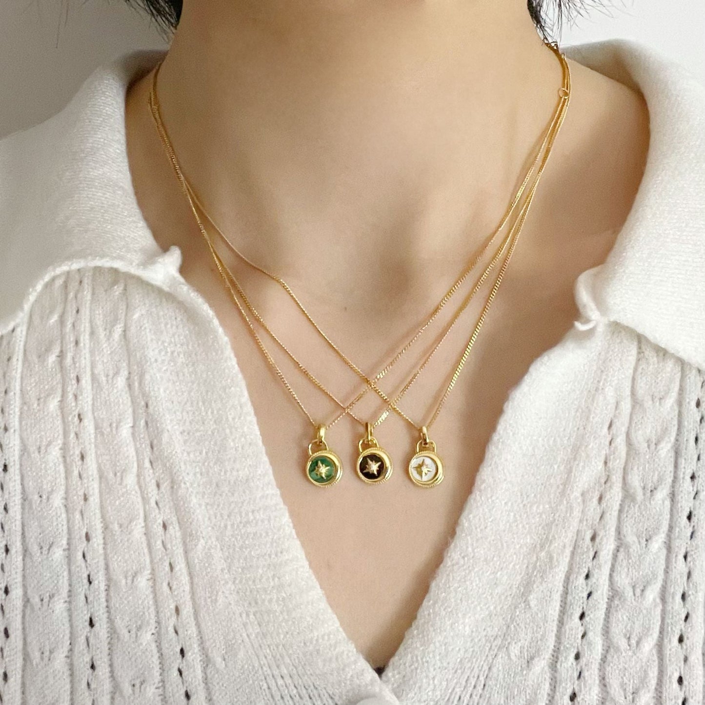Mumtaz Jewellers Moon And Stars Necklace，925 Silver, 18k Gold Plated Green Malachite