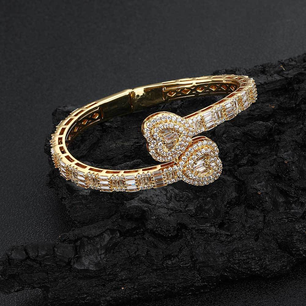 Heart Baguette Bangle, Gold Plated