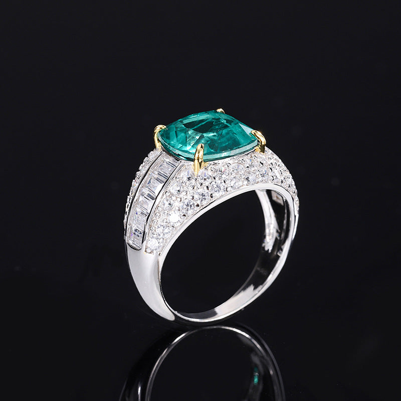 Mumtaz Jewellers Imitation Emerald Gemstone Ring, 925 Silver, Inlaid With Imitation Diamond