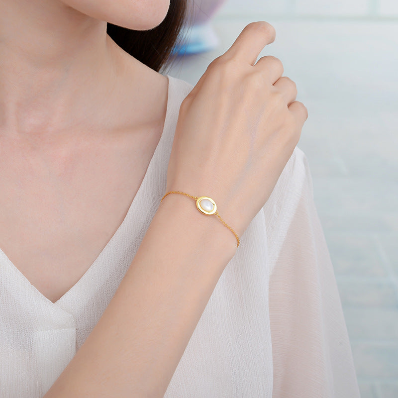 Mumtaz Jewellers Natural Moonstone Bracelet,925 Silver,18k Yellow Gold Plated