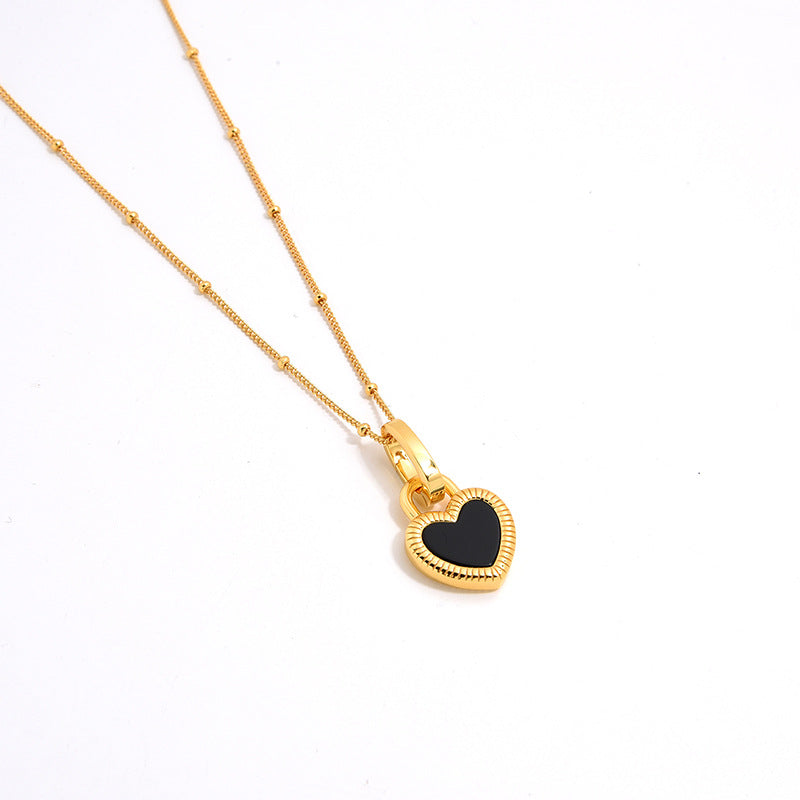 Heart Reversible Pendant Necklace, 925 Silver, 18k Gold Plated Black Onyx And White Mother-Of-Pearl