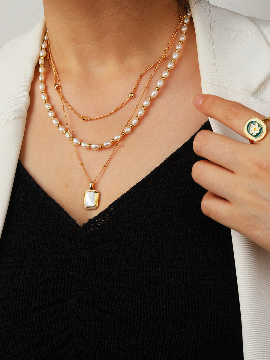Square Reversible Pendant Necklace 925 Silver, 18K Gold Plated with Black Onyx and White Mother‑of‑Pearl