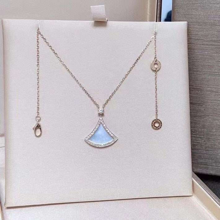 Rose Gold Mother of Pearl Fan Pendant Necklace
